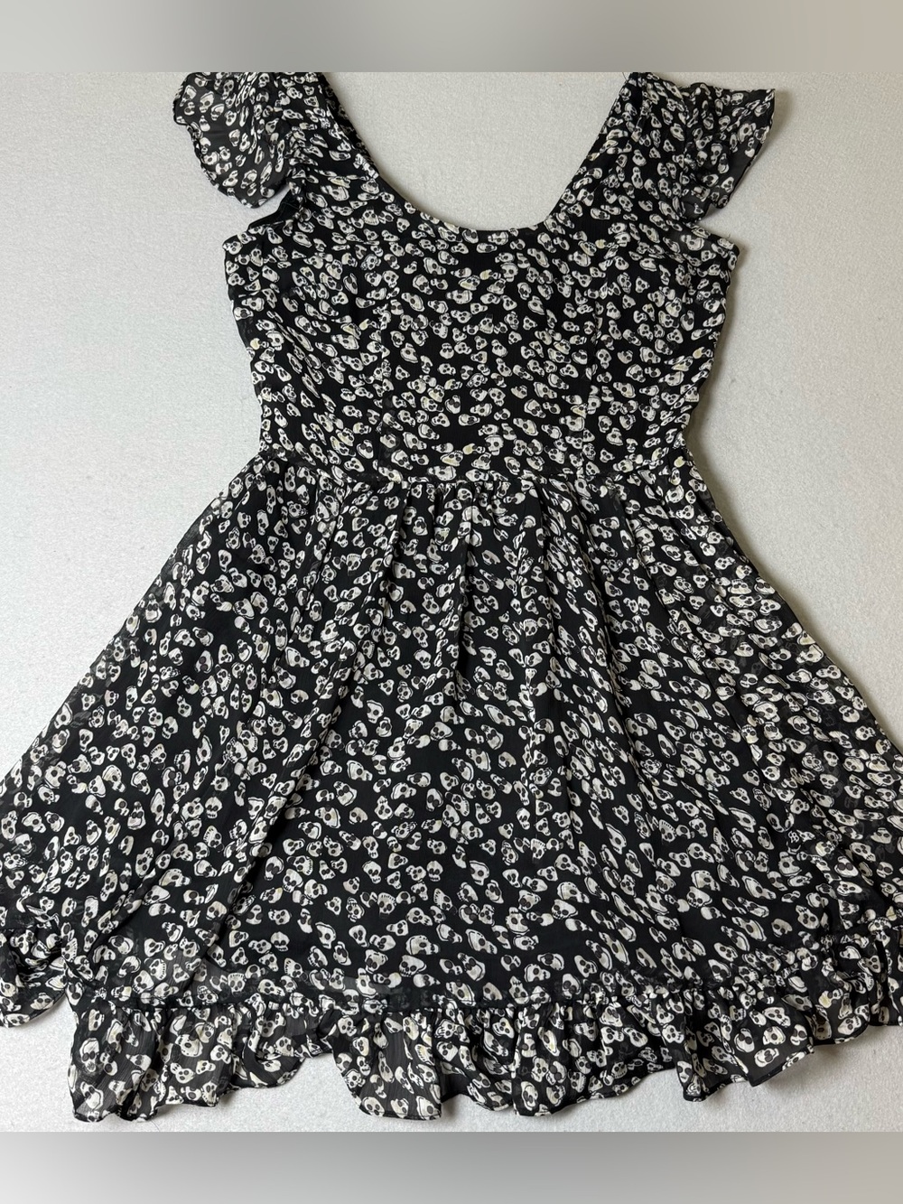 Royal Bones By Daang Skull Ruffled Mini Dress Black White Goth Emo Medium M Punk